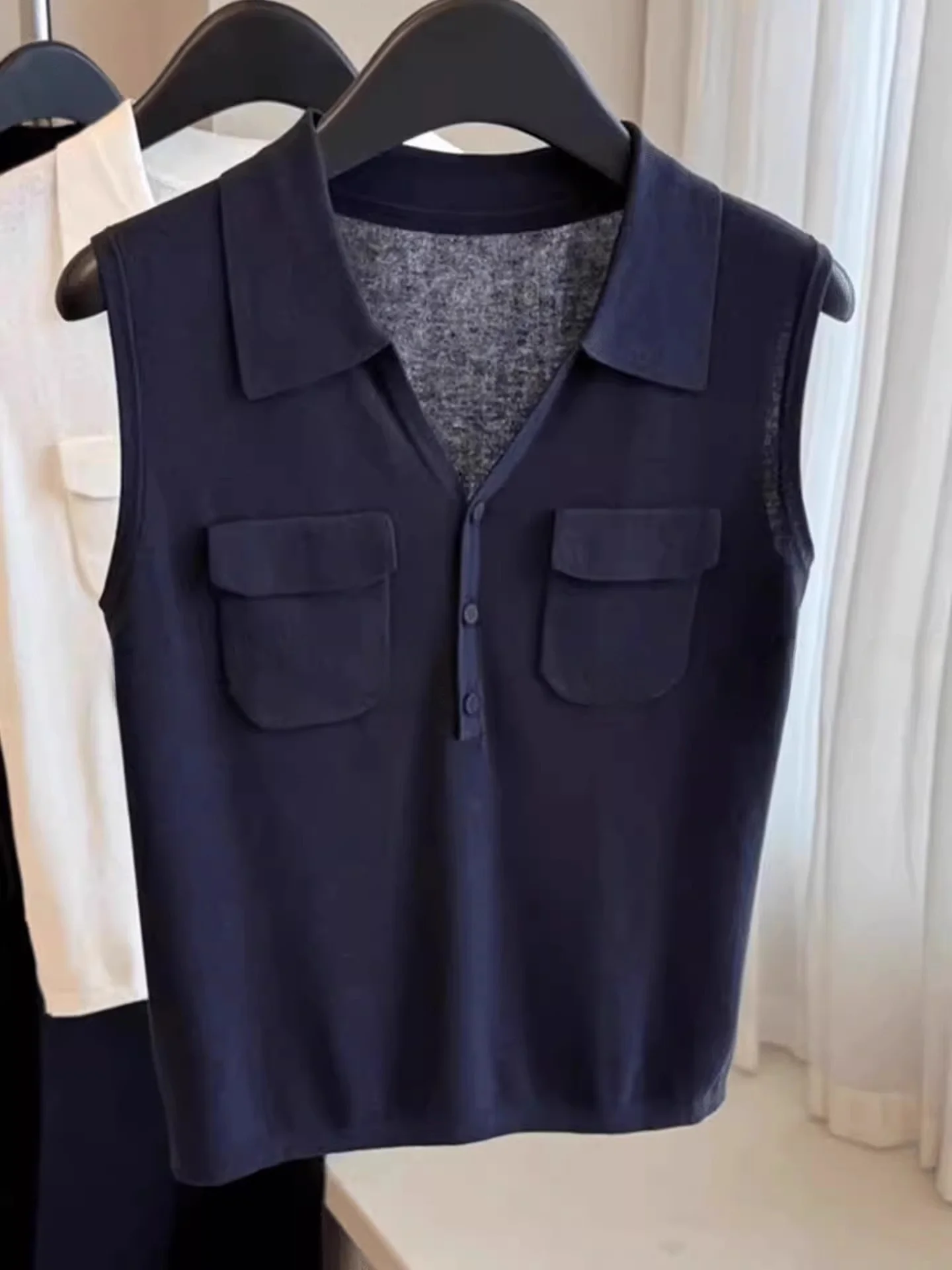 Koreańska swobodna kamizelka z dzianiny, damska, letnia, nowy fason, odkryte ramiona, luźny krój, do noszenia na co dzień.