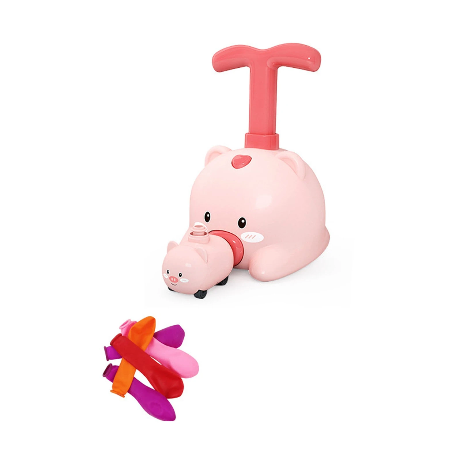 Balloon Launcher Pig Car Toy Aerodynamic Technology Inertial Sliding Balloon Powered Pink Pig Cars for Kids