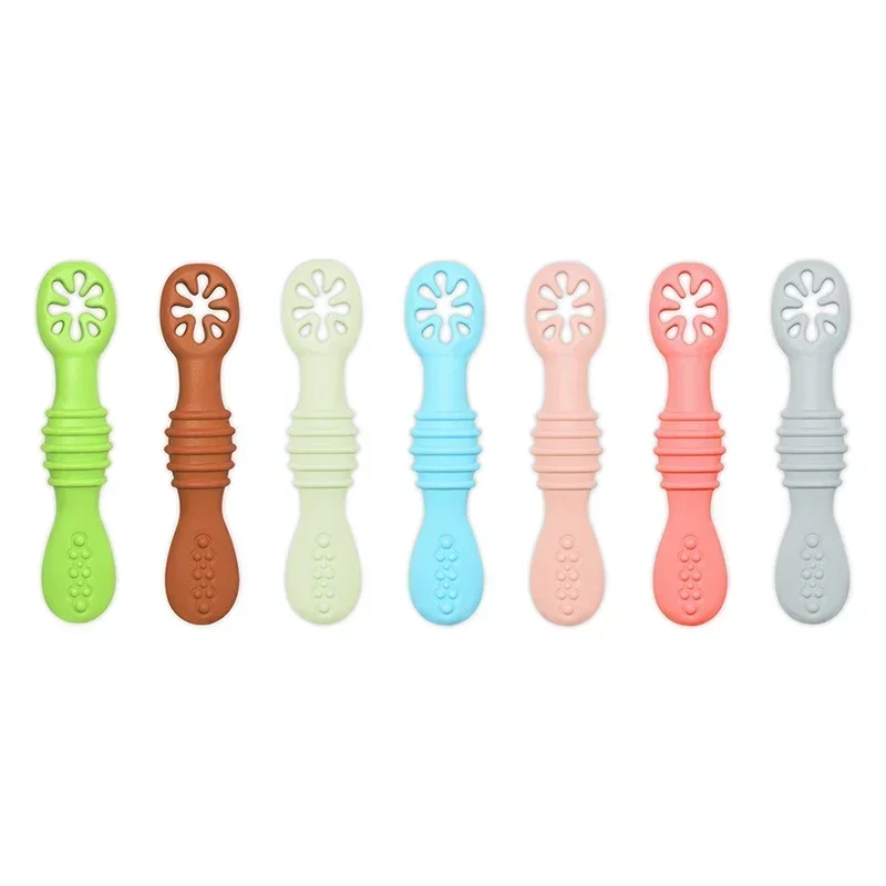 Baby Spoon Silicone Teether Toys Learning Feeding Scoop Training Utensils Newborn Tableware Infant Learning Spoons Teether