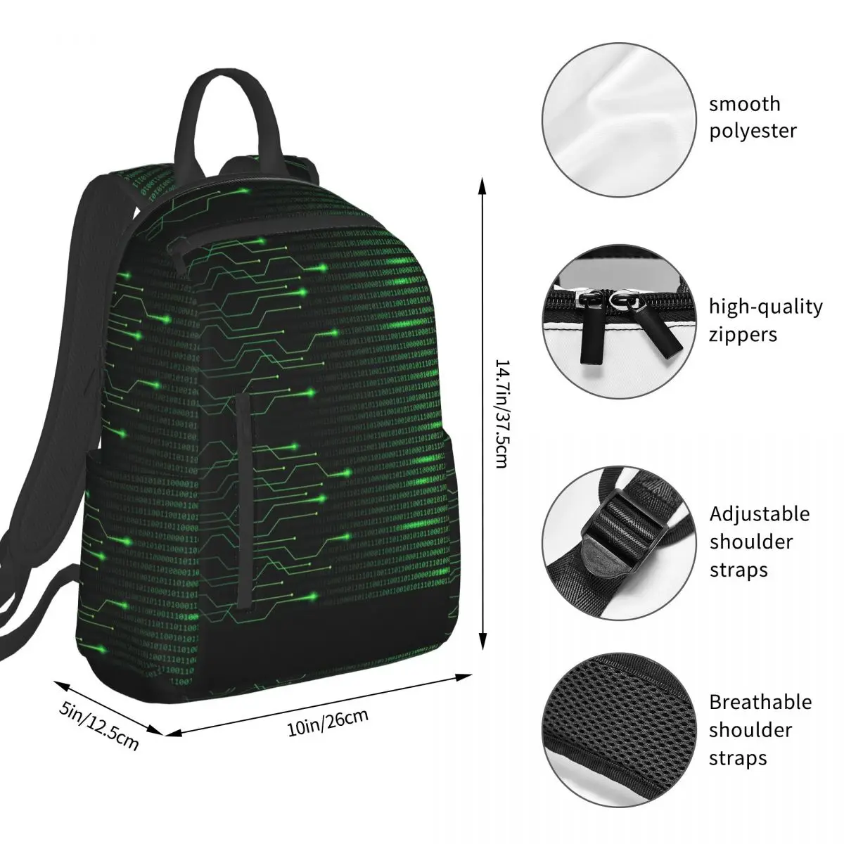 Hacker Code Binary Code Geek Science Computer (4) Backpack Student BookBag Boys Girls School Bag Laptop Shoulder Bags Men Women