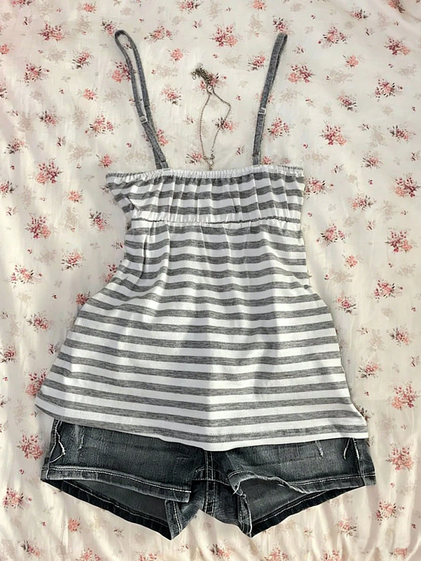 Women's Summer Retro Y2K Striped Vest, Lace Trim Neck Cami Top