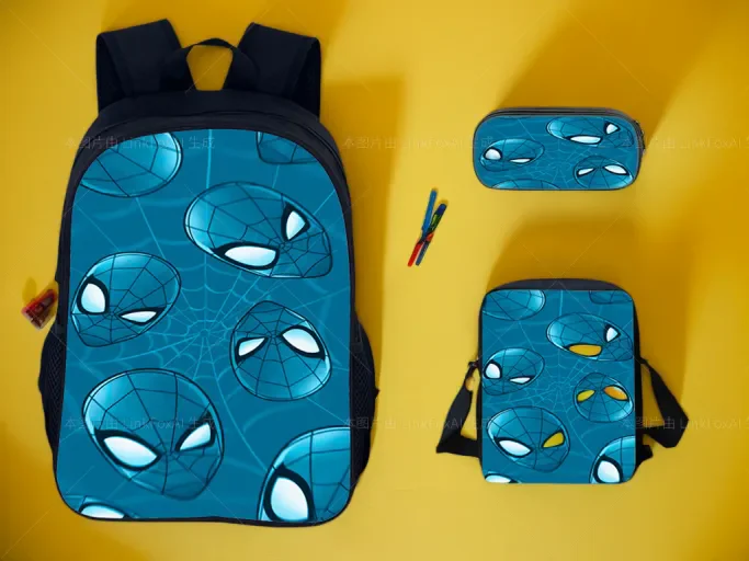 

Little Boy Back to School Lightweight Backpcak 3Pcs Rucksack with Side Bag,Pen Case Set-Spider Man Classic Bookbag for Travel