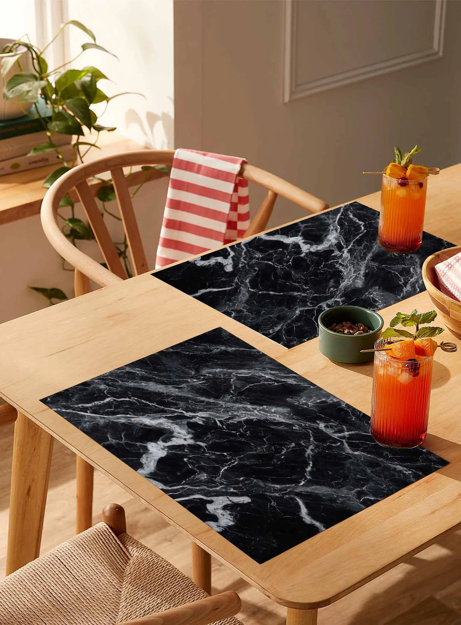 

4/6 Pcs Modern Style Black Marble Placemat Wedding Party Dining Decor Linen Table Mat Kitchen Accessories