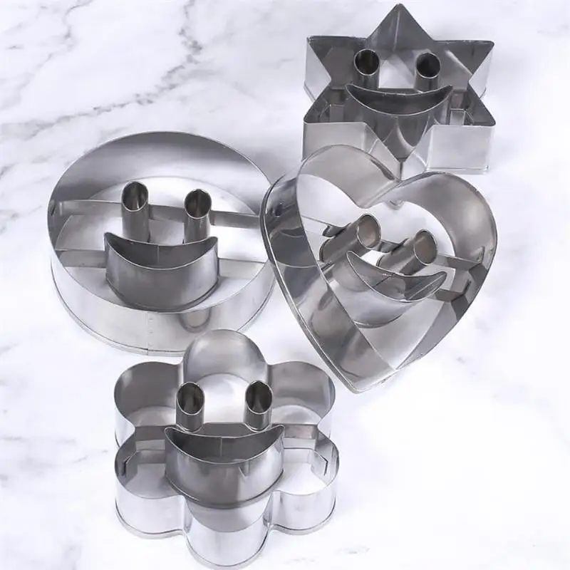 4pcs Stainless Steel Sugar Biscuit Press Stamp Embosser Cookie Cutter DIY Fondant Smiley Cake Mold Pastry Decor Baking Accesorie