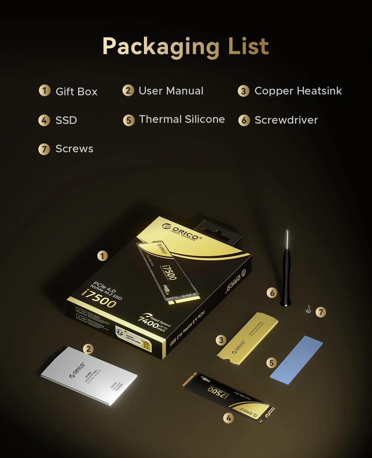 ORICO PS5 SSD 1TB PCIe4.0 NVMe 7400MB/s M.2 2280 SSD interno para juegos PC Gamers Creators i7500