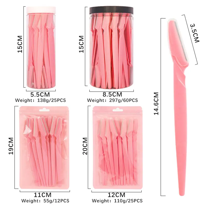 12/25/60Pcs Eyebrow And Facial Razors Eye Brow Trimmer With Safety Cover Face Hair Removal Tool Shaver Blade Brows Shaping Knife