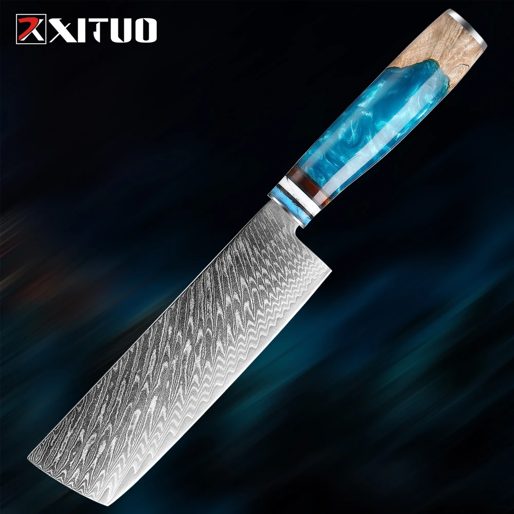 

7 Inch Nakiri Knife Premium Damascus Steel VG10 Kitchen Knife Sharp Pro Vegetables Knife Meat Cleaver Dicing Knife Slicing Knife