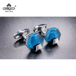 GHROCO Charming Hexagon Blue Resin Men’s Cufflinks for French Cuff Dress Shirt Great Gift for Business Men