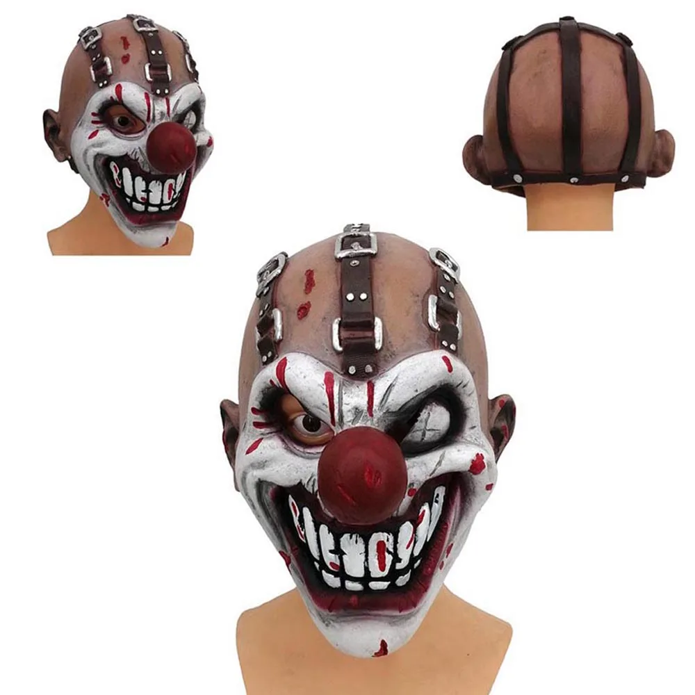 Cosplay One-eyed Joker Killer Kopfbedeckung Gruseliger Clown Rote Nase Lustige Halloween-Maske Horror Vollgesichts-Kopfbedeckung Karneval Party Prop
