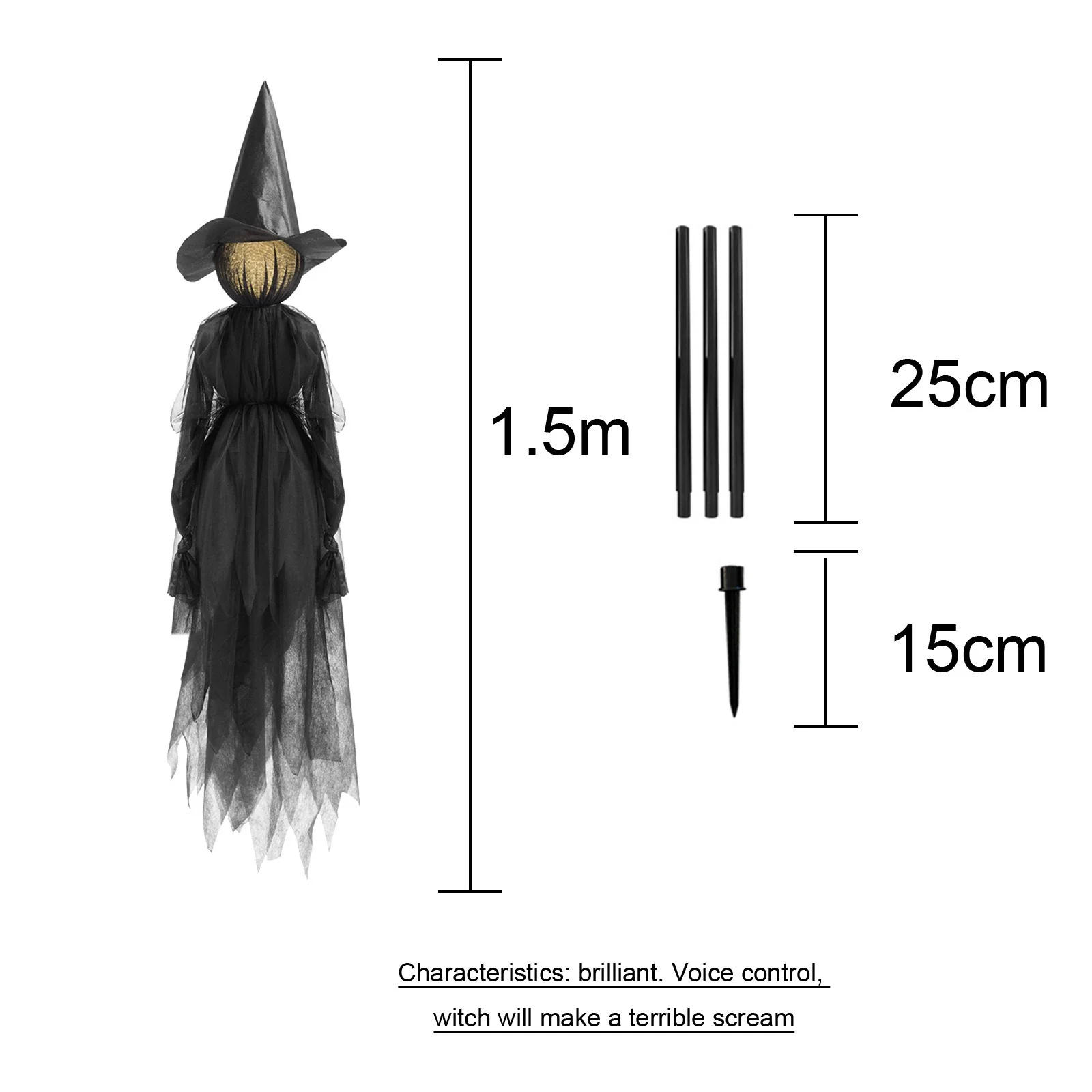 150cm Halloween Light-up Witches Voice Control Screaming Witches Scary Decoration Sound Activated Witches Holding Hands for Home