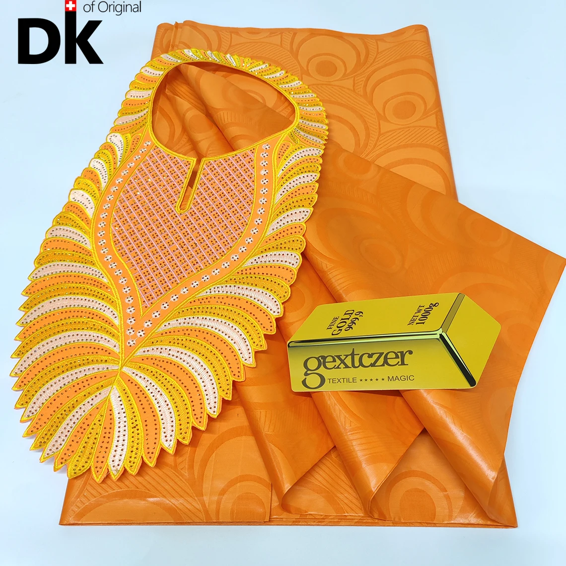 2025 High Quality Original Nigeiran Bazin Rich Fabric With Collar African Women Or Men Dashiki Sewing Orange Basin Material