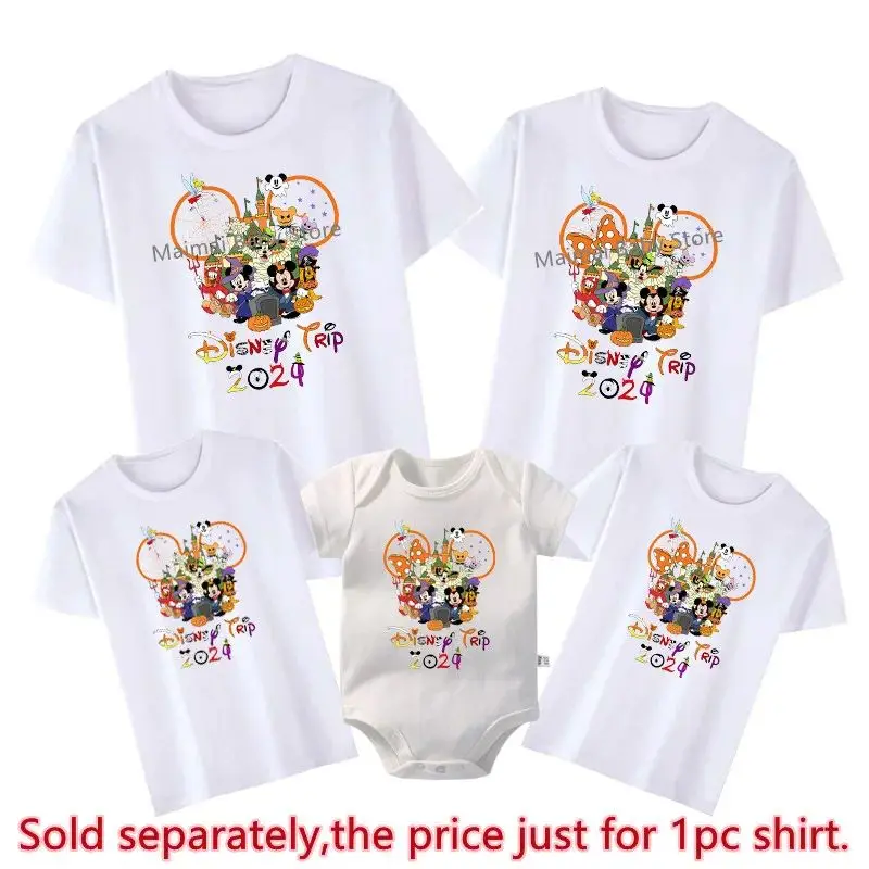 Disney Trip 2024 Family Matching Outfits Funny Mickey Minnie Tshirts Look Father Mother Kids Tees Disney Halloween Trip Tshirt