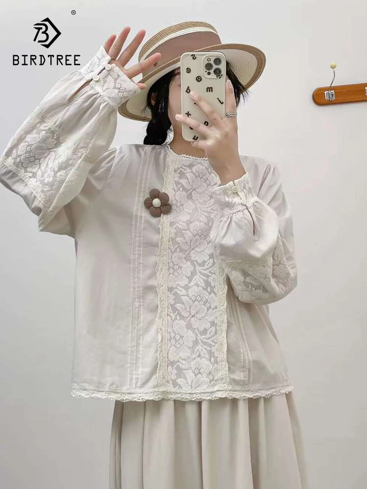

New 2025 Autumn Cotton Long Sleeve Shirt, Women O Neck Embroidery, Mori Girl French Age Reduction Loose Doll Blouse T59180CC