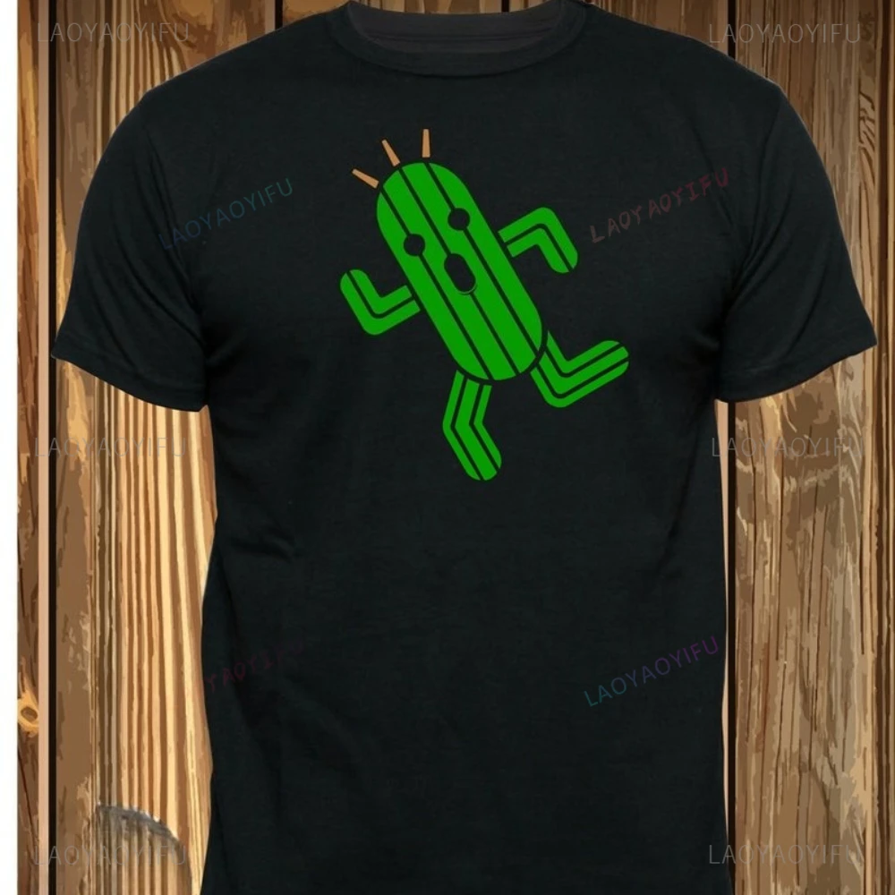 Final Fantasy Inspired Cactuar Cactus Black Printed TShirt Funny and Interesting Cactu Tops Tee Shirt Unisex Cotton Short-sleev