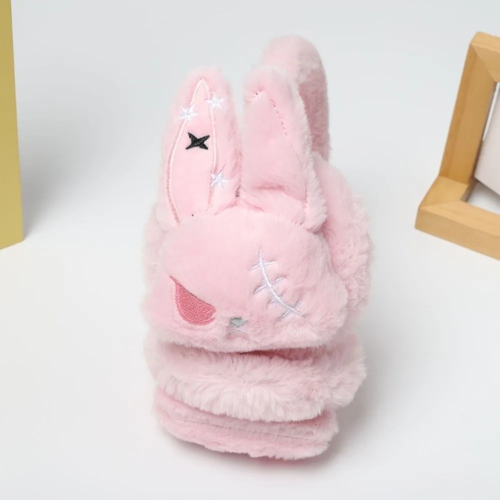 Y2K Bunny Winter Ear Warmers Star Pattern Cartoon Wounded Rabbit Earmuffs Soft Fluffy Cold-Resistant Fuzzy Ear Protection Gift