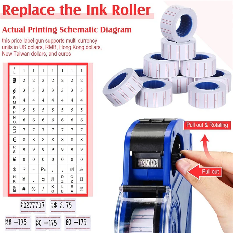Exquisite Workmanshipp-3 Pack 8 Digits Price Tag-Gun Pricing-Gun Label Pricing-Gun Kit With 30 Rolls Labels & 9 Ink Rollers