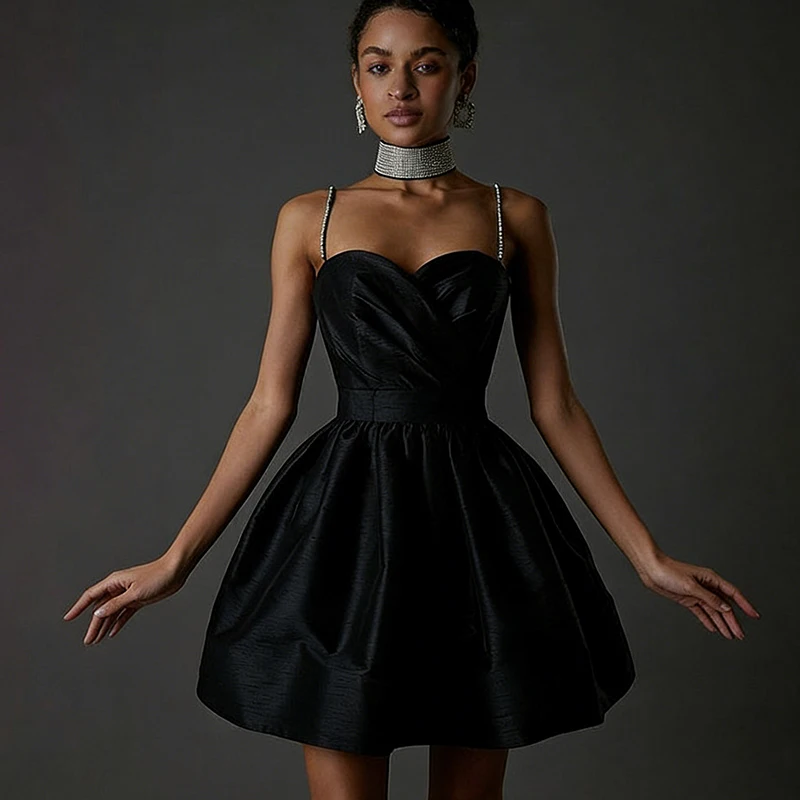 Frühling Sommer Europäisch-Amerikanisches Sexy Kleid mit Ketten-Schulterriemen, Wickel-Oberteil, Einfarbiges Kurzes Kleid für Damen