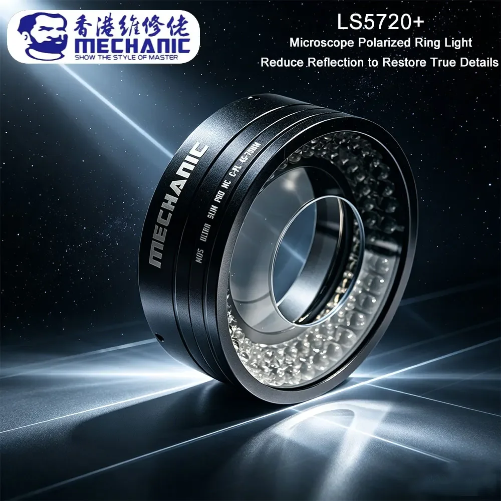 MECHANIC LS720+ Anti-Reflection Microscope Polarized Ring Light Stepless Dimmable 72 LEDs  for PCB Soldering Electronics TOOL