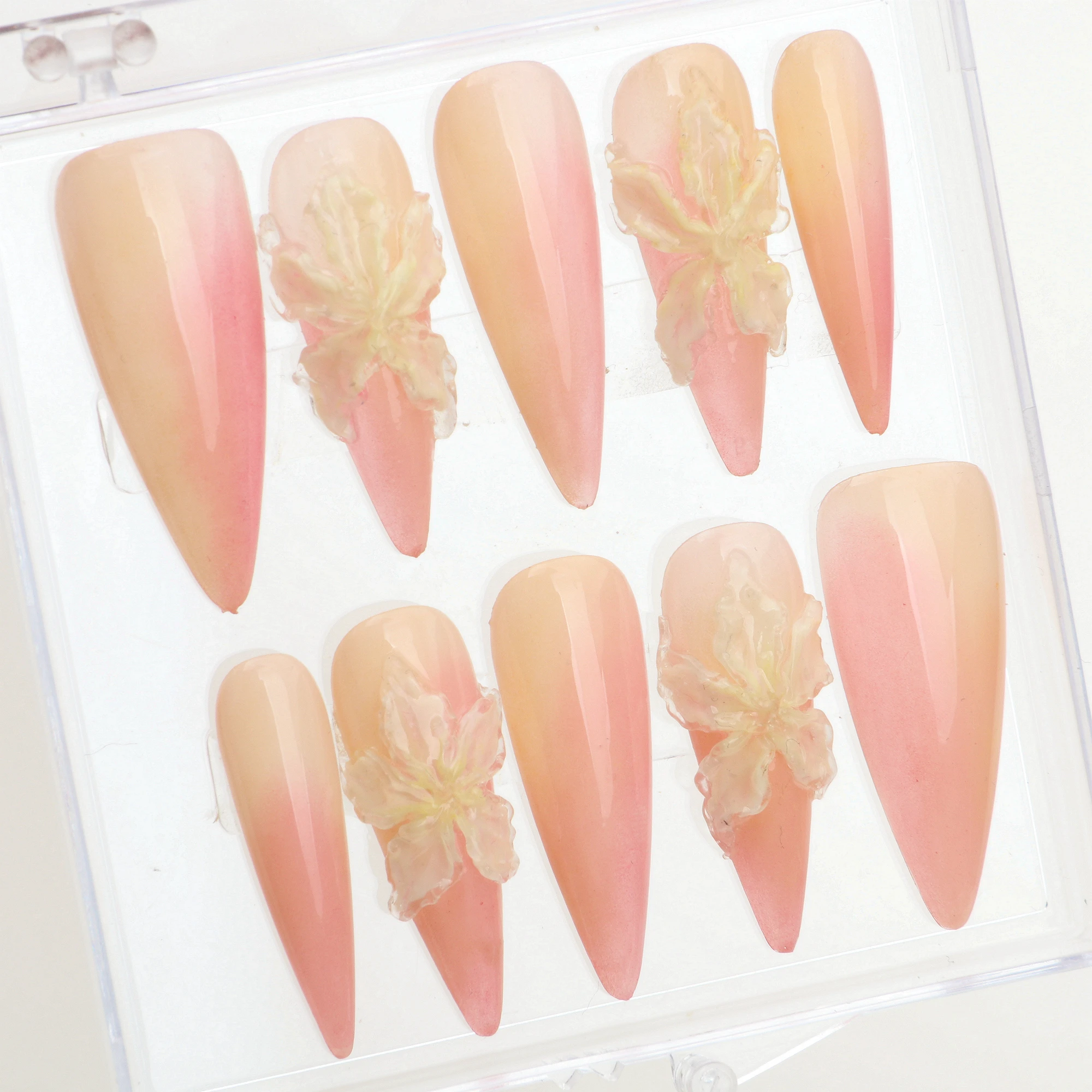 10Pcs Custom Handmade Long Stiletto Flower Press On Nail FreeStyle Set False Floral Acrylic Fake Vacation Prom y2k Holiday Nails