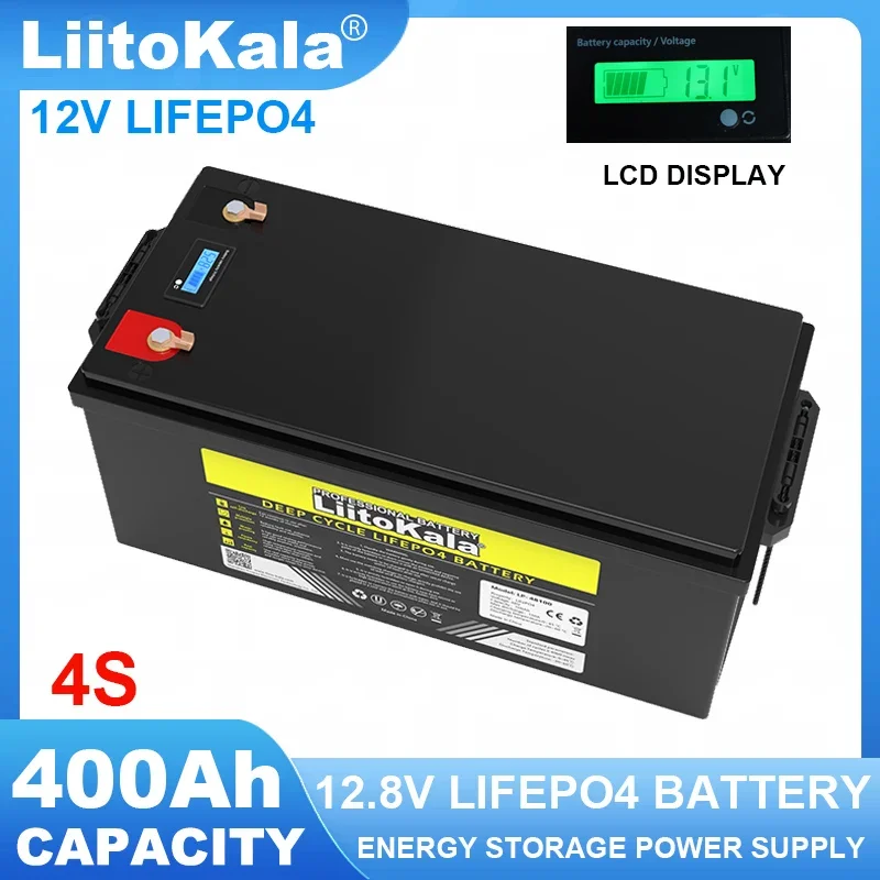 LiitoKala 12V 400Ah LiFePO4 Battery pack 12.8v 4s Lithium Iron Phosphate Alternator Solar Energy RV Camping Batteries Tax Free