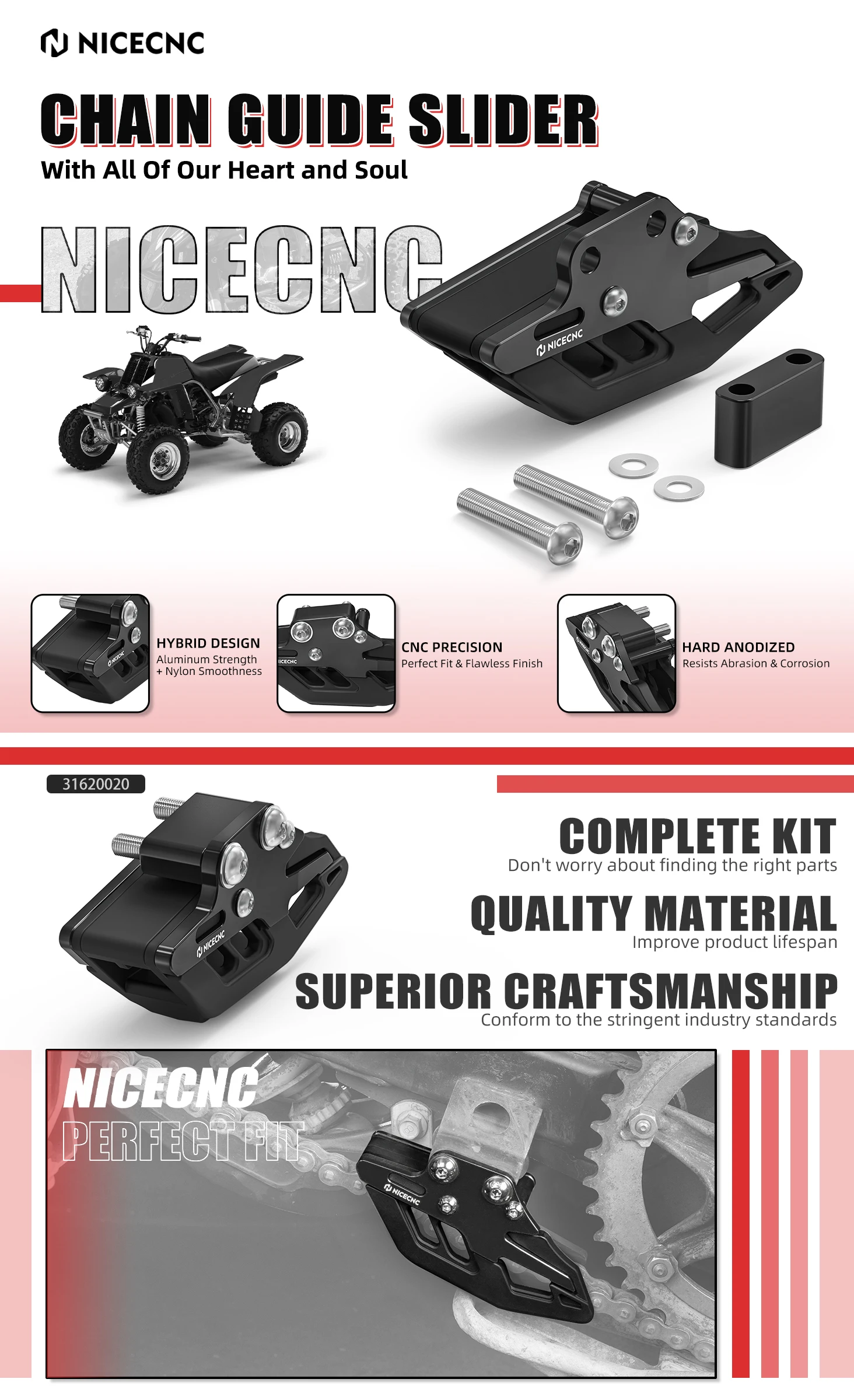 NICECNC Kettenführungsschutz für Yamaha Banshee 350 1987-2006, Schwingenschutz, Stärke, Glätte, ATV-Zubehör – Detail 1