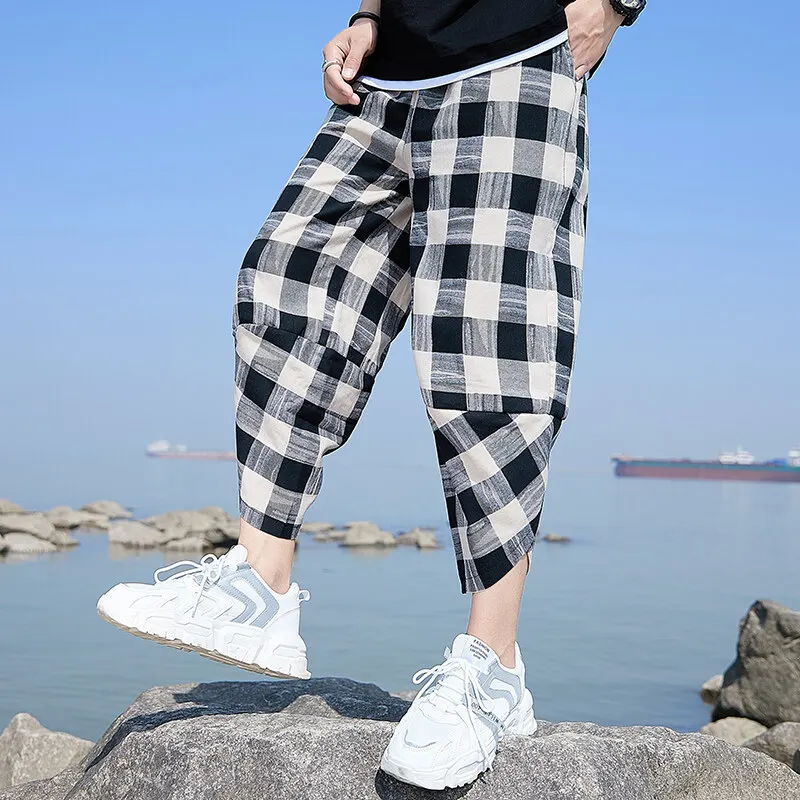 Moda 2025, pantalones hasta la pantorrilla de pierna recta para hombre de verano, pantalones cortos informales sueltos y transpirables, ropa deportiva de calle juvenil, pantalones Harun