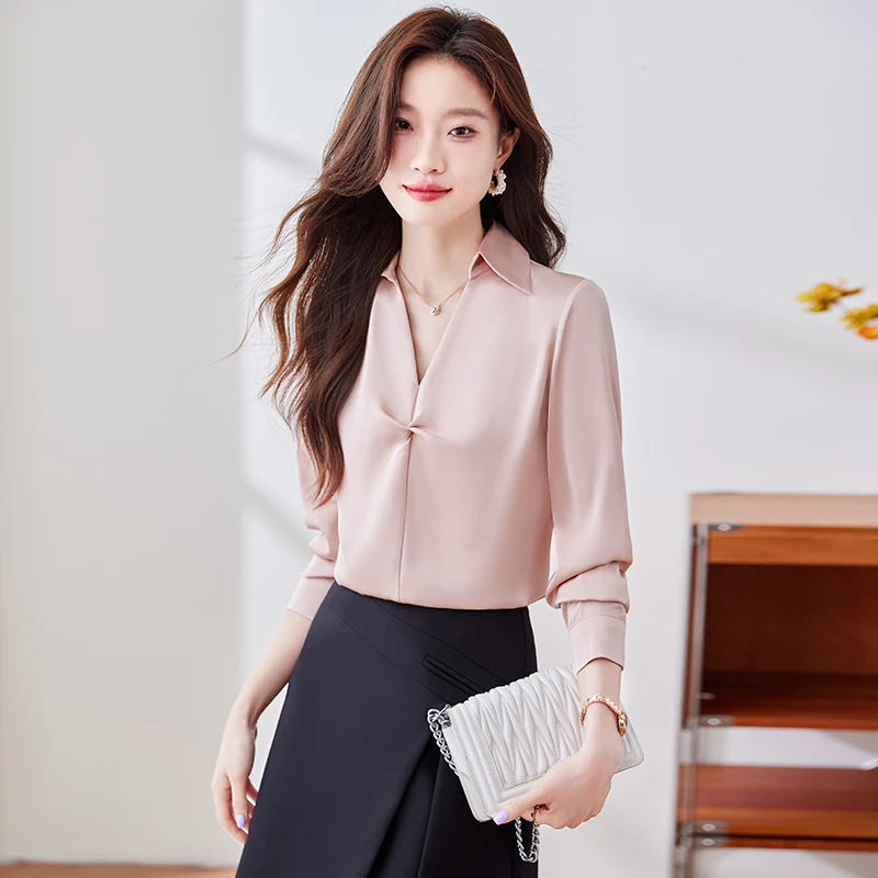 AIyssa-2024 new autumn and winter long-sleeved shirt for professional women. Fashionable and elegant slim fit chiffon shirt