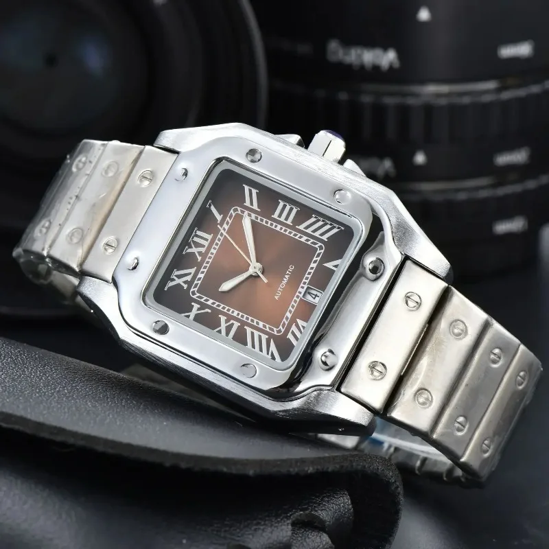 2025 Cronómetro de cuarzo cuadrado de acero inoxidable para hombre presenta un reloj con calendario multifuncional elegante y generoso.