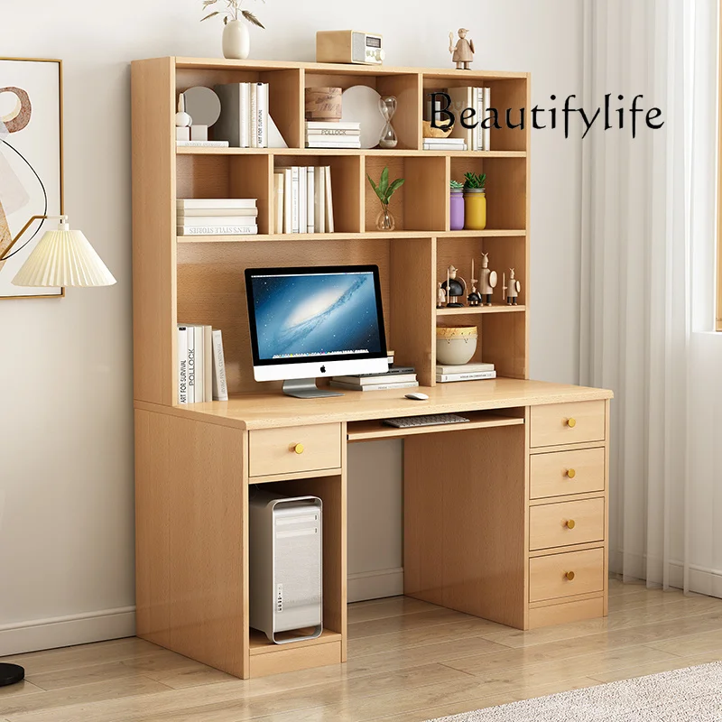 

Light luxury new solid wood bookshelf study table writing desk small apartment household computer desk desktop