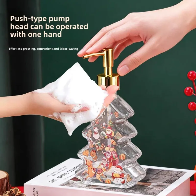 Dispenser di sapone in vetro a forma portatile Bottiglia riutilizzabile per vasca da bagno vuota a forma di albero di Natale Bottiglia di stoccaggio per decorazioni natalizie