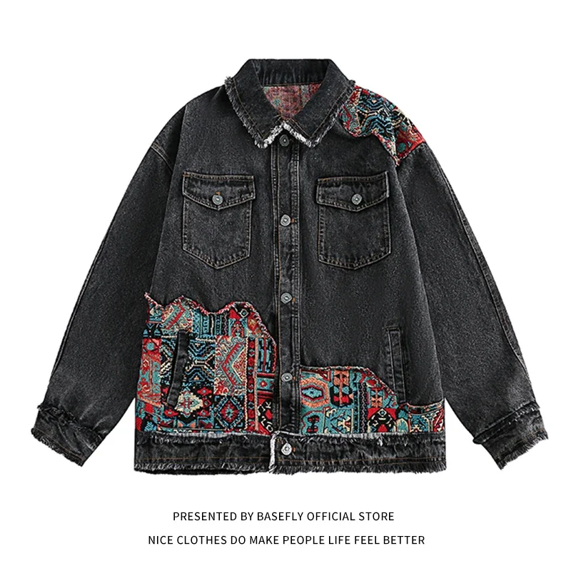 New Arrival Cotton Denim Jean Spring Autumn Patchwork Men Bomber Jacket Unisex High Streetwear Casual Chic Coat Vintage Women