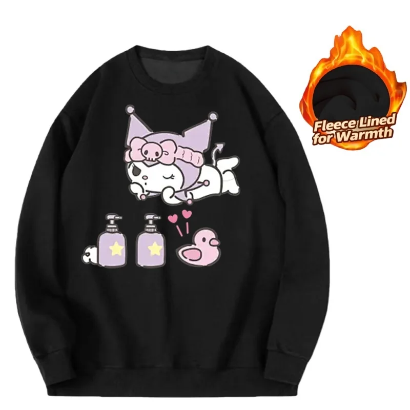 

Топ с длинными рукавами и круглым вырезом с принтом серии Sanrio, милая и теплая футболка с длинными рукавами и круглым вырезом на флисовой подкладке, 100% хлопок