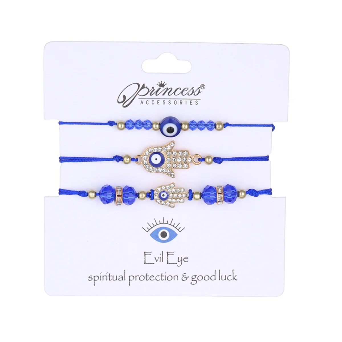 3Pcs/Set Vintage Blue Evil Eyes Fatima Hand Bracelets For Women Men Lucky Crystal Flower Demon Eye Hand-woven Bangles Jewelry
