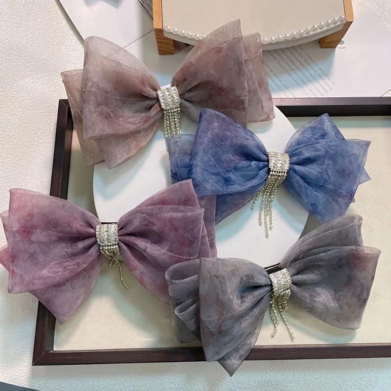 

Korean Fashion Bow Hair Clips Rhinestone Tassel Spring Clamp for Women Elegant Barrettes Headwear Girls Hair Accessories