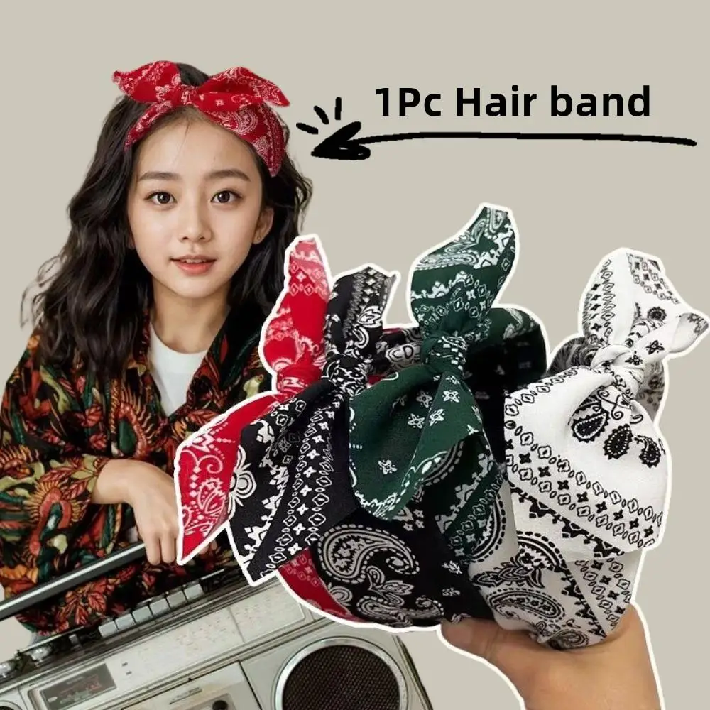 

Simple Fashion Flower Printing Soft Wide Hair Hoop Headband For Women Casual All-match Wide Brim Bow Headband Hair Accessories
