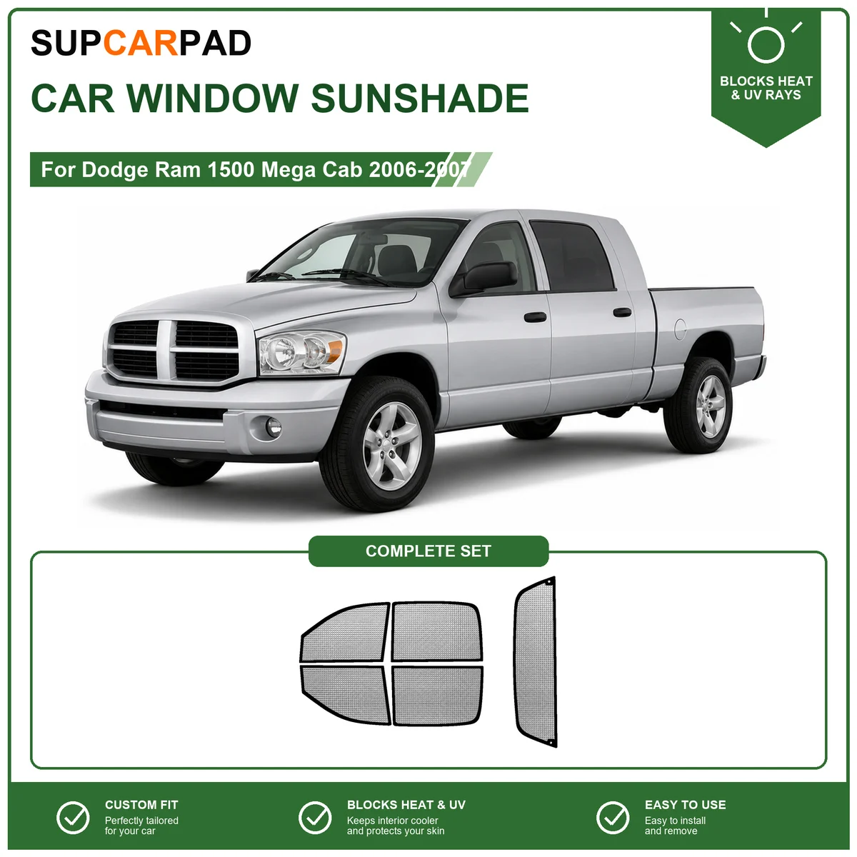 For Dodge Ram 1500 Mega Cab 2006-2007 Full Set Car Window Sunshades UV Block Privacy Heat Insulated Foldable Car Curtain