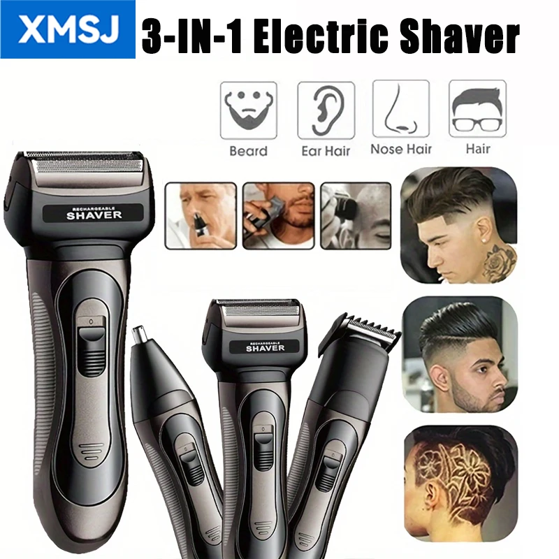 

XMSJ Бритва 3 в 1, парикмахерский триммер для волос в носу, многофункциональный USB-C с зарядкой, съемный, моющийся, беспроводной, для стрижки волос на теле