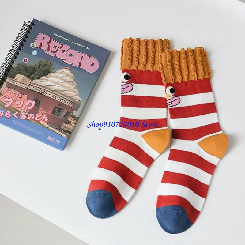 77HD 3 أزواج من الجوارب القطنية في منتصف الساق، جوارب مطاطية بتصميم مرح #4