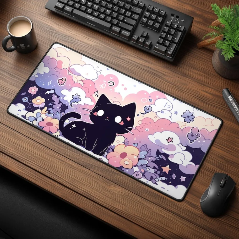 Cute Black Cat Desk Mat Kawaii Gaming Mousepad offices accessories love and deepspace accesorios para escritorio maus pad