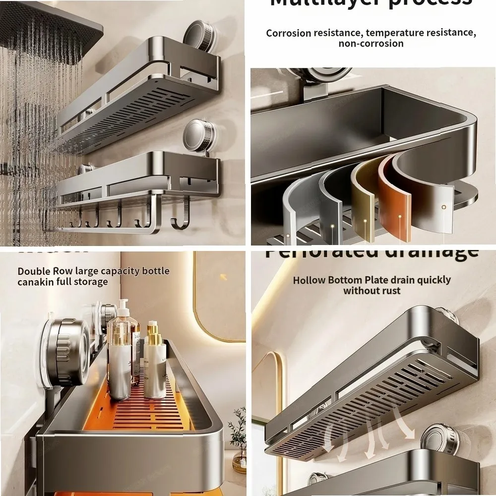 

Bathroom Suction Cup Storage Rack, Shower Caddy Multi-Functional Towel Holder for Organizing and Drying