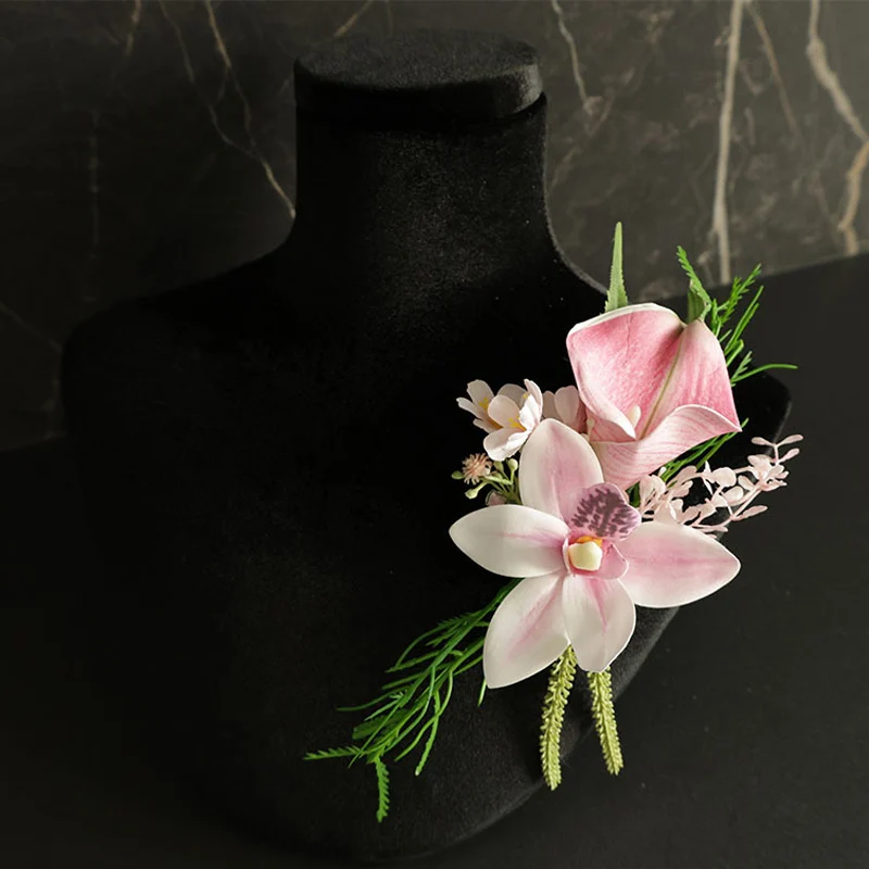 

25021 Pink Bohemian Rose Flower Corsage & Wristlet Set - Perfect for Brides, Groomsmen, and Wedding Decorations