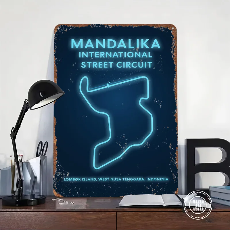 Mandalika International Street Circuit 3D Texture Printed Poster Custom Vintage Metal Tin Plate Sign for Wall Art Man Cave Decor