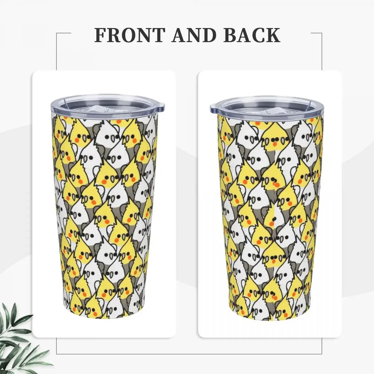 Cockatiel Parrots Pattern Tumbler Vacuum Insulated Animal Bird Thermal Cup with Lid Straw Smoothie Tea Mugs Hot Cold Drink, 20oz