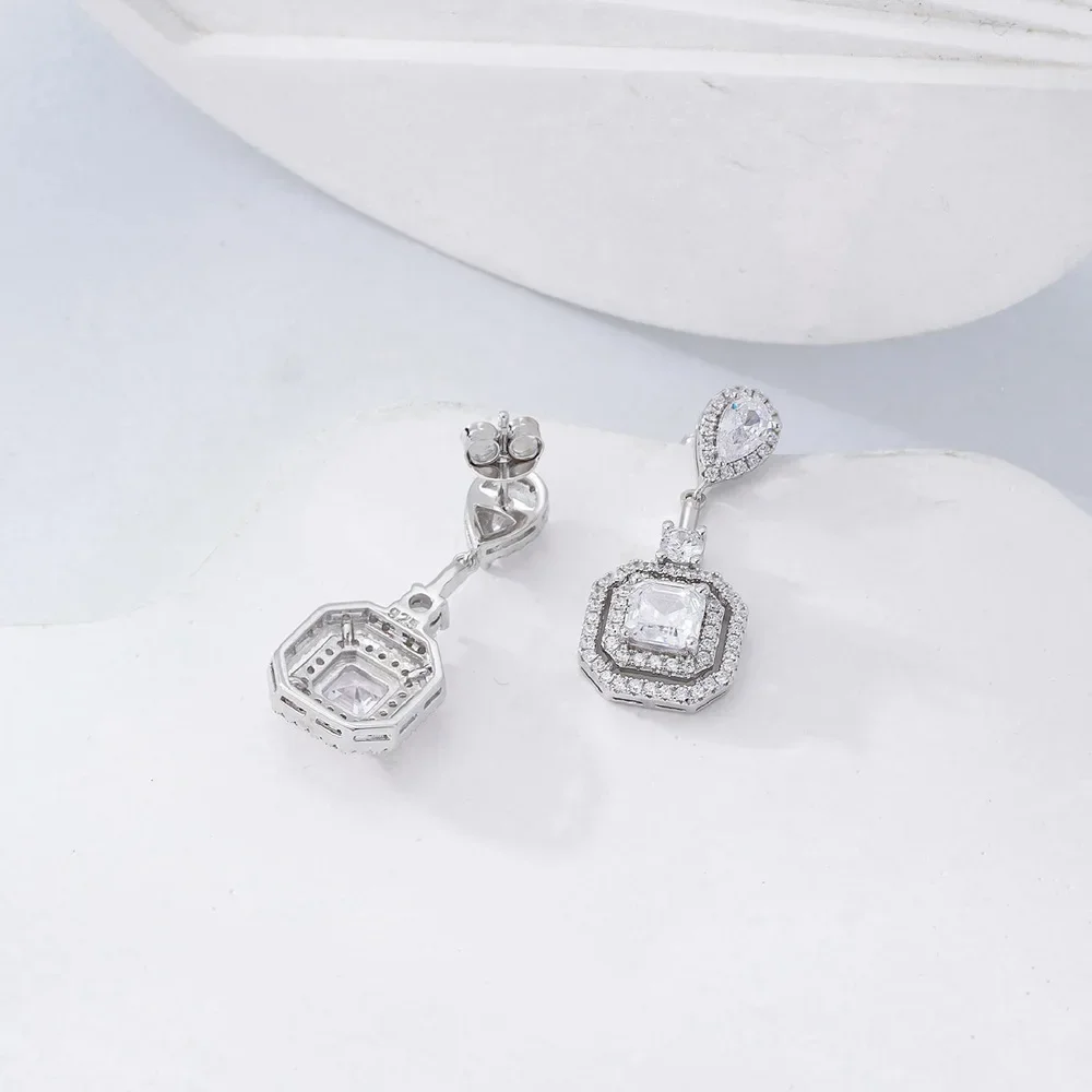 Square Chamfer 6 * 6 Pure White Diamond with 925 Pure Silver Ear Studs for Women, Simple European and American Style