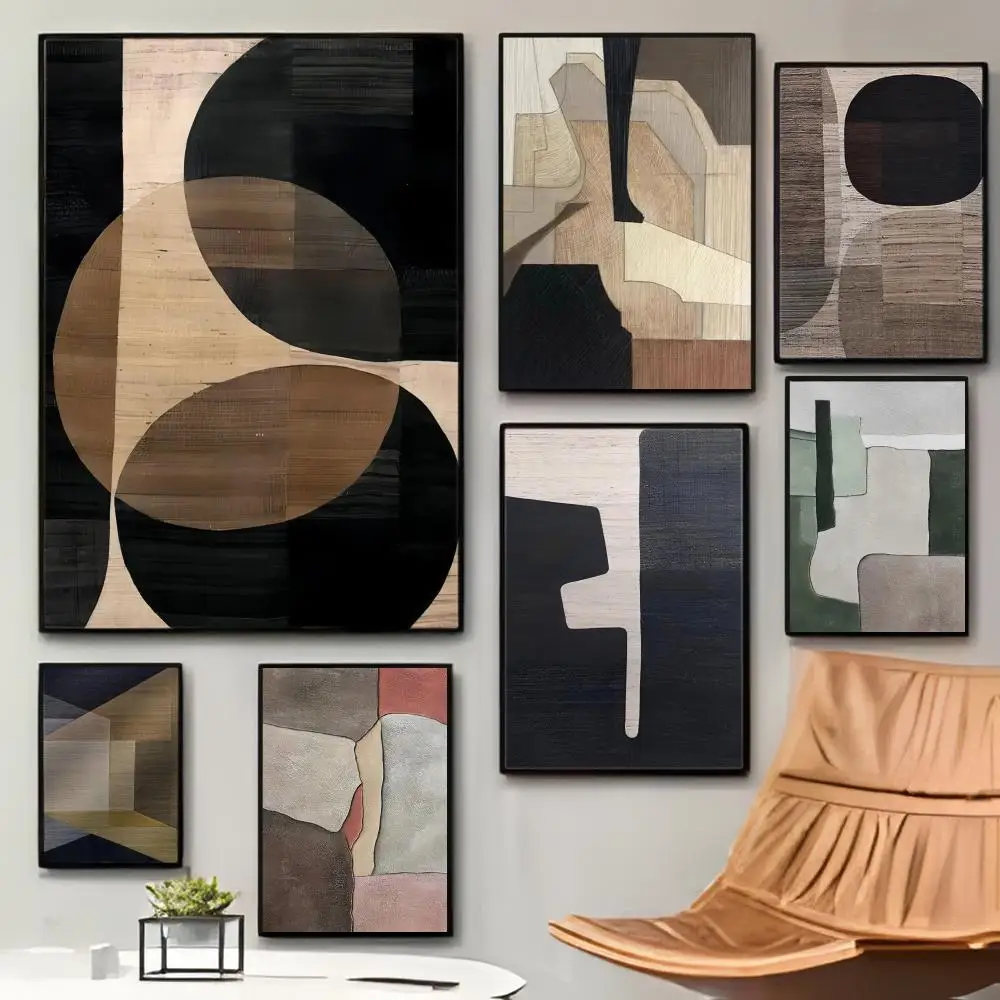 Nordic Abstract Retro Black Geometry Poster Poster Sticky Waterproof Coffee House Bar Room Wall Decor Gift