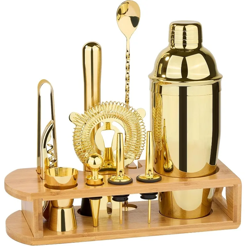 

Shaker Set Bartender Kit : 12-Piece Bar Tool Set with Bamboo Stand | Bars Set with All Practical Bar Accessories, for D