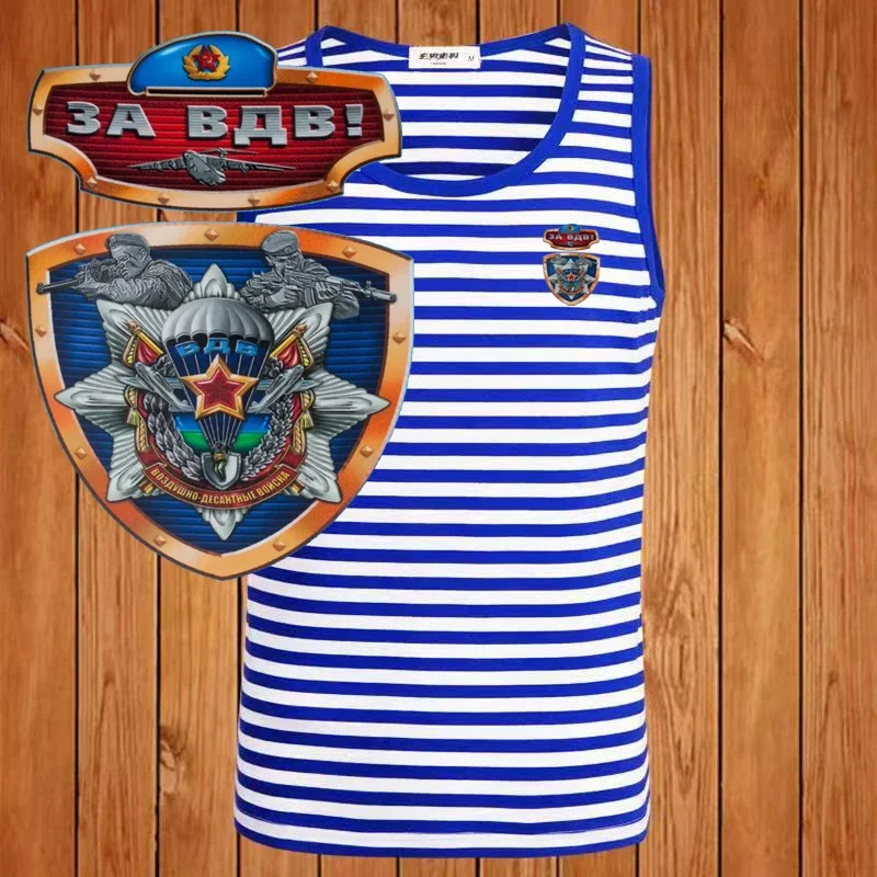 

Russian Airborne Troops Medal VDV Paratroops Striped Tank Top 100% Cotton O-Neck Shirt Mens Sailor Stripes Vests Telnyashka Tops