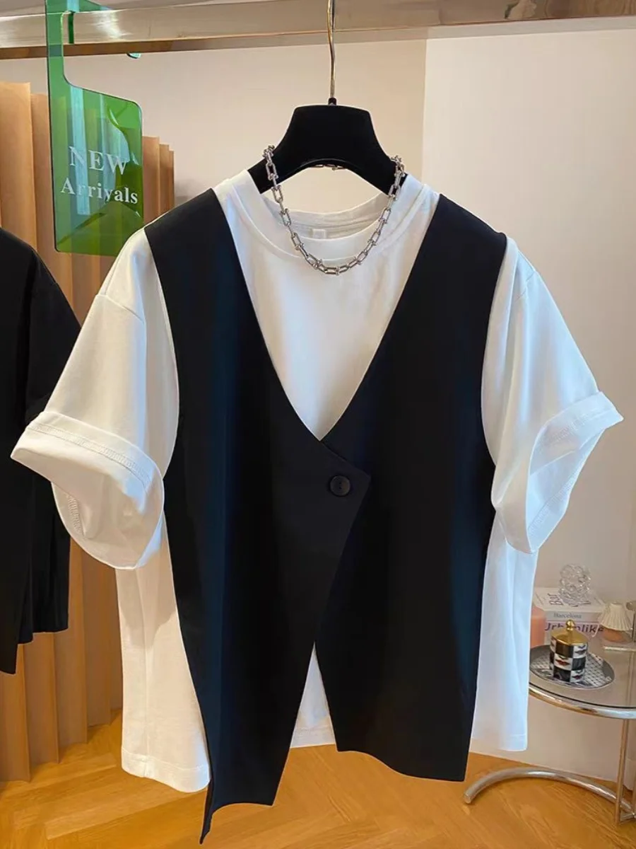 Or Sve – T-shirt ample et décontracté pour femmes, Design Patchwork, mélange de coton, confortable et respirant, haut tendance, été