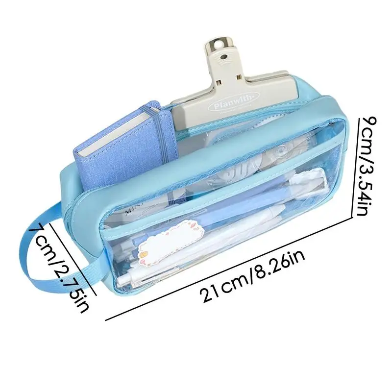 กระเป๋าดินสอ PVC ใสมีซิปความจุสูงกระเป๋าใส่ปากกาแบบพกพาได้อุปกรณ์จัดระเบียบโต๊ะทำงานแบบพกพาสำหรับวัยรุ่น POUCH pensil โรงเรียนและ