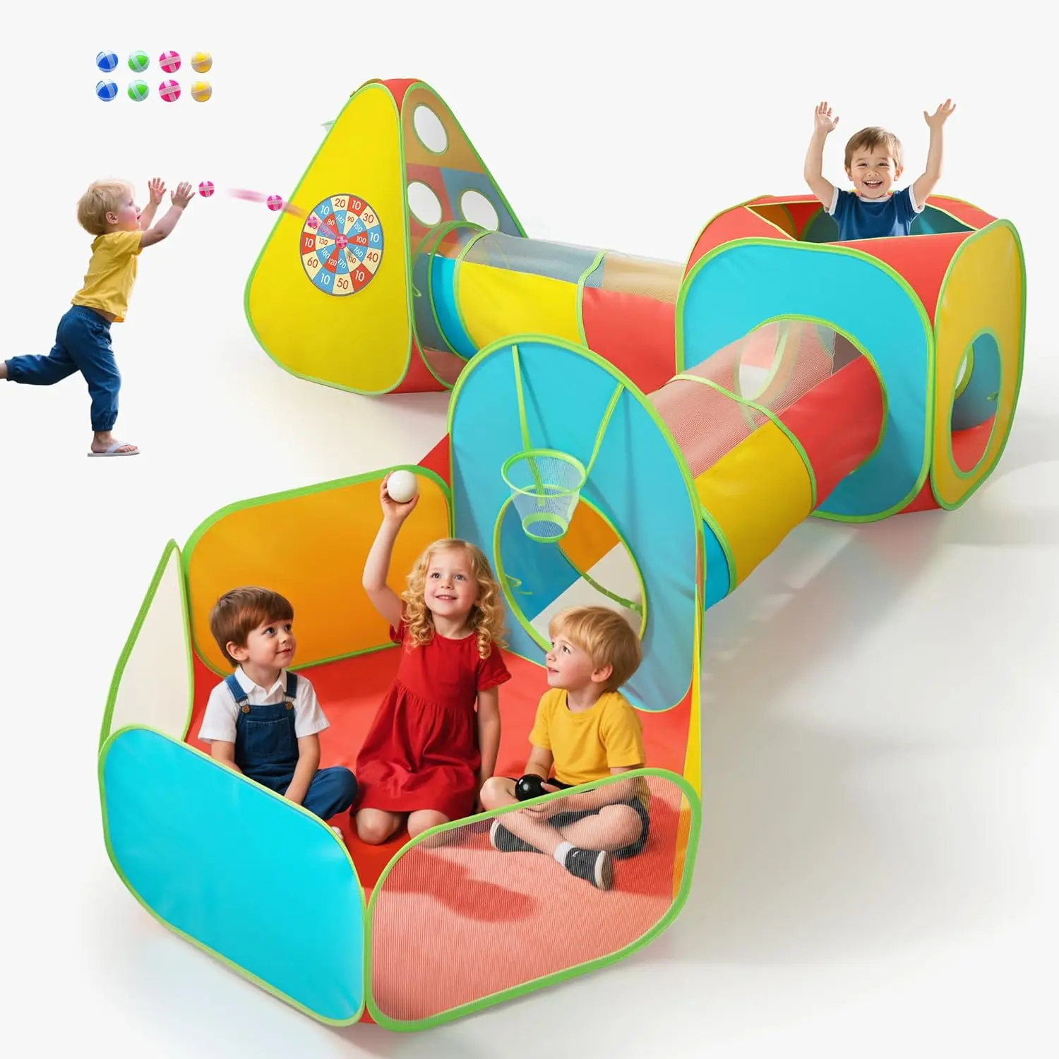 

5Pcs Kids Play Tent and Tunnel, Foldable Pop Up Ball Pit with Carry Bag, Indoor Outdoor Playhouse for Toddlers Birthday Gifts